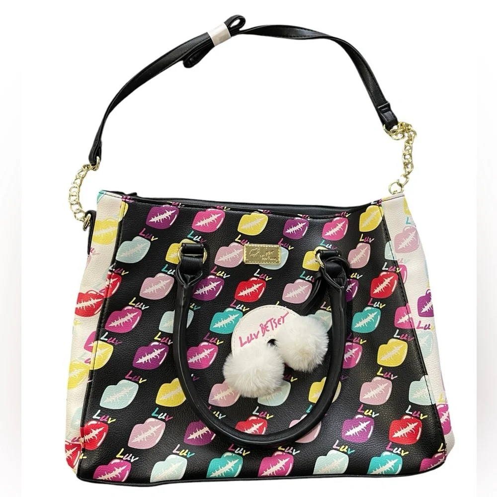 Betsey Johnson Luv Multicolor Bag Lips Kisses Crossbody Purse Cloud/Rainbow Tag - Picture 1 of 16